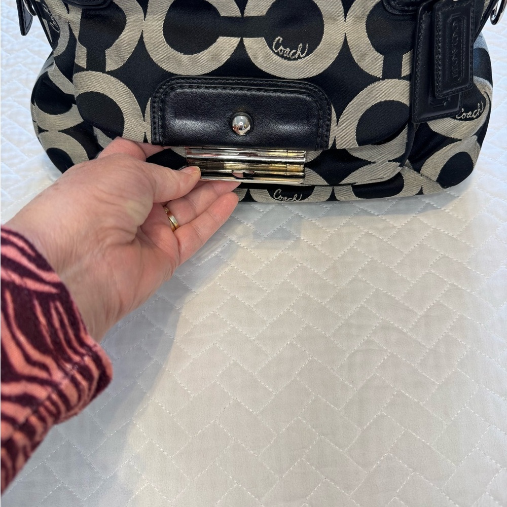 Coach Kristin Black/Gray Signature Satchel - Picture 2 of 16